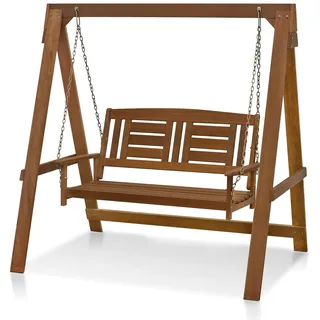 Furinno Tioman Outdoor Veranda-Hängeschaukel aus Hartholz mit Gerüst in Teak-Öl, Holz, Natürlich, 123.01 x 123.01 x 176 cm