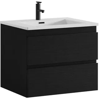 Badezimmer Badmöbel Set Angela 60cm - Schwarz Holz - Unterschrank Schrank Waschb