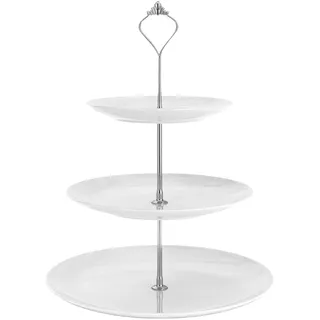 INTIRILIFE Tortenständer aus Porzellan 3 stöckig in Weiß - 15.5/20.5/26.5 x 33.5 cm - Servierständer 3 Ablagefächer- Etagere 3 Etagen rund für Torten, Obst, Muffins, Cupcakes- Küchen Deko
