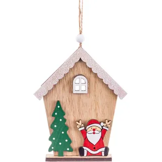 Weihnachtsmannhaus, Holz, Anhänger, 12 x 9 cm