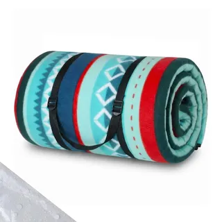 LIFERUN 300x300 cm XXL Picknickdecke, 9 m2 große Stranddecke wasserabweisend mit Aluminium-Unterseite und verstellbaren Gurten – ideal für große Familienfeiern, Freundesgruppen, Grün Gestreift