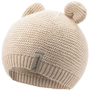 Sterntaler GOTS Strickmütze mit Ohren - Baby Erstlingsmütze aus Baumwolle (Bio) mit 3D Ohren - Unisex Babymütze - Sand, Größe 65