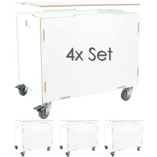 clipfritz - 4er Set Aufbewahrungsbox mit Rollen und Deckel MDF Holz (33x45,5x34,5cm + 6cm Räder-Höhe) Kisten/Boxen zur Aufbewahrung - Rollkiste/Kiste als Spielzeugkiste - Holzkiste als Rollbox in Weiß
