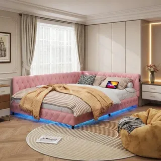 Beleuchtete Nachttischlampe in 140x200cm Größe mit USB-Anschluss und bequemer Stoffabdeckung.