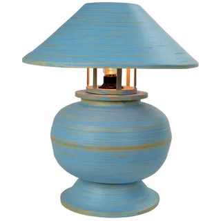 Fine Asianliving Tischlampe Bambus Spirale Handgefertigt Blau 37x37x40cm - Blau