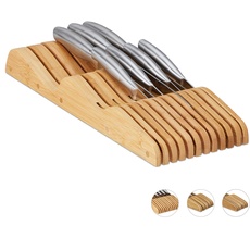 Bild Messerblock Schublade, liegend, Bambus, für 11 Messer, HBT 5x14,5x40 cm, Schubladeneinsatz, Natur