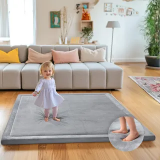 Mallify Spielmatte Baby 127x127x3,3cm – Krabbelmatte mit hochwertigem Memory-Schaum & Rutschfester Unterseite, Teppich Kinderzimmer für Spiel & Krabbeln, Spielteppich Kinder, Krabbeldecke für Baby