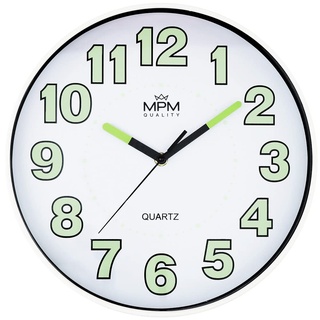 MPM Quality Lumini Wall Clock - Wanduhr mit lumineszenz, Quarz-Uhrwerk Sweep, Weiß/Schwarz, Wand-Deko ∅ 300x40 mm, Runde Design Wanduhr Modern für Wohnzimmer, Küche, Büro, Schlafzimmer, jeden Raum