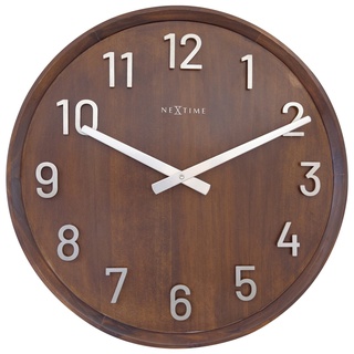 NeXtime Große Wanduhr, 50 cm, Walnuss-Holz, Metall, Precious