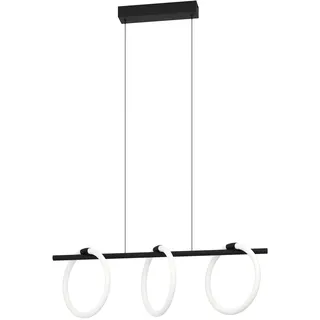EGLO LED Hängelampe Caranacoa, Pendelleuchte Esstisch 3-flammig, Esszimmerlampe aus Metall in Schwarz mit Ringen aus Kunststoff in Weiß, Hängeleuchte warmweiß