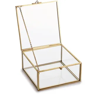 SUMTree Schmuckschatulle aus Metall und Glas Schmuckbox Schmukkiste Schmuckkoffer Schmuckaufbewahrung Geschenk für Muttertag und Hochzeit Geburtstag für Schmuck von Damen Ring(Quadrat)