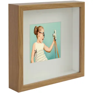 BD ART 23x23 Box 3D Objektrahmen Bilderrahmen mit Passepartout 13x13 cm, Quadratische Eiche zum befüllen, tiefer für objekte, suvenirs 3 cm, für Wandbehang