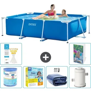 Rechteckiges Schwimmbecken - 220 x 150 x 60 cm - Blau - Inklusive Filter - Wartungspaket - Solarzelte - Schwimmbeckenpumpe - 7-teilig - Blau