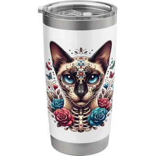 Siamkatze Skelett Siamese Cat Halloween Siamesische Katze Doppelwandiger Edelstahl-Thermobecher