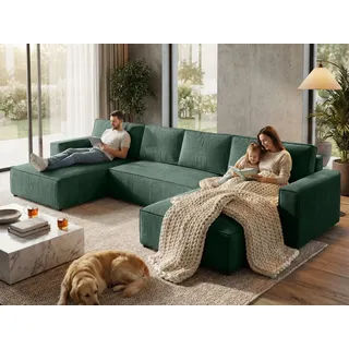 beautysofa Ecksofa PARYS U Polyester 3-Sitzer Grün