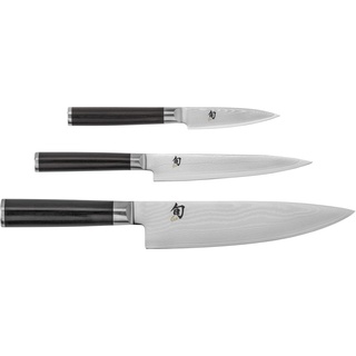 KAI Shun Classic japanisches Kochmesser 3er Set - Kochmesser 20 cm Klingenlänge + Allzweckmesser 15 cm Klingenlänge + Officemesser 9 cm Klingenlänge - Damastmesser 32 Lagen VG MAX Kern - Pakkaholz