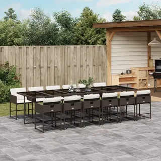 Praktischen Gartenmöbel Set Balkonmöbel-Set 13-tlg. Garten-Essgruppe mit Kissen Braun Poly Rattan - Gartenmöbelgarnituren ,design Möbel 9910810 6parcel - Braun