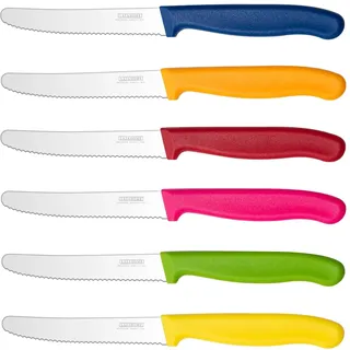 LAZAHOME 6 Stück Frühstücksmesser,Brötchenmesser mit Messer Wellenschliff,Hochwertiger Rostfreier Stahl Brotzeitmesser,Steak Messer,Tafelmesser für Haus Restaurant,Spülmaschinenfest,Bunt