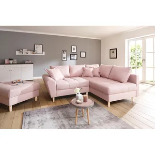 Home Affaire Ecksofa »Rice L-Form«, (Set, mit Hocker mit Bonnellfederkern, Hocker & Kissen, Ottomane beidseitig montierbar, rosa