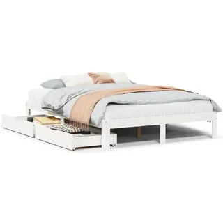 vidaXL Massivholzbett mit Schubladen Weiß 140x200 cm Kiefer