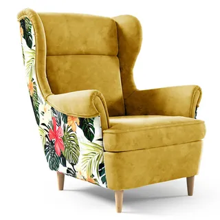 Beautysofa Ohrensessel Havana im skandinavischen Stil, Gelb , Holzwerkstoff , 82x102x92 cm , Wohnzimmer, Sessel, Ohrensessel