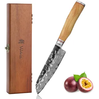 Wakoli Kleines Santokumesser I 13 cm Klinge aus 67 Lagen Damaststahl (VG10 Kern) mit Hammerschlag