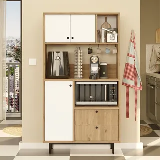 Skye Decor, RE3-SW, Mehrzweckschrank, Eiche, 100 % MELAMINBESCHICHTETE SPANPLATTEN, 88 x 35,5 x 161,2 cm - Braun, Weiß