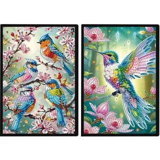 JISHSHAY 2er Set Diamond Painting Notizbuch Vögel Diamant Painting Notizbücher Tiere Diamaond Malerei Notebook Vögel Diamant Malerei Notizblock Diamantmalerei Journal Crystal Art Notepad 14.5×21cm