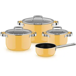 WMF Fusiontec Mineral Pro, 4-teiliges Topf-Set, langlebiges, kratzfestes Material, Topfset Induktion, für alle Herdarten geeignet, Made in Germany, Mango Yellow, 0519085290