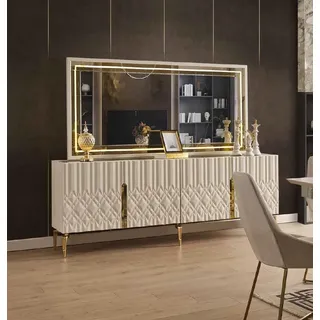 JV Möbel Sideboard Kommode mit Spiegel Holz Hochglanz - Gold