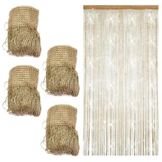 MIUUIPI 4 Stück Fadenvorhang Türvorhang, 100 x 200cm Glitzer Vorhang, Fliegenvorhang Balkontür, Fadengardine Fadenvorhang, Dekorativer Perlenvorhang für Hochzeit, Party Dekoration (Champagner)