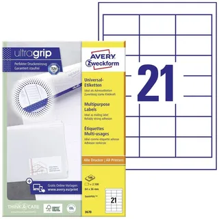 Avery Zweckform Etiketten 3670 weiß 64,0 x 36,0 mm