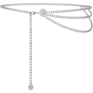 Alaoo Kettengürtel Damen, Verstellbare Western-Metallgürtel Cowgirl, 135CM | Silber Verstellbare Taillenkette aus Metall für Damen, 115CM Taillenkette, geeignet für Kleider und Jeans, D
