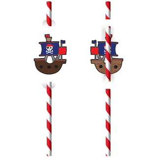 Amscan 9909923 - Trinkhalme Pirat, 8 Stück, Strohhalme aus Papier, Tisch-Dekoration, Getränke, Kinder-Geburtstag, Karneval, Motto-Party
