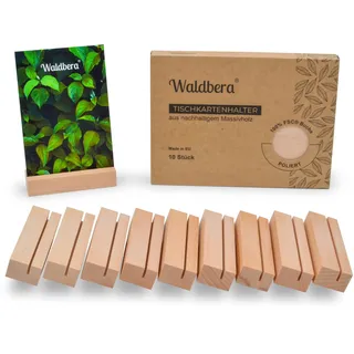 Waldbera Kartenhalter Holz, 10 Stk. | Premium Tischkartenhalter & Kartenständer Holz, FSC® EU-Buchenholz | Fotohalter, Menükartenhalter, Postkartenständer & Kartenaufsteller für Hochzeit & Gastronomie