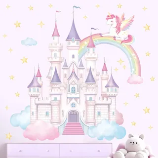 SHUCHING Wandtattoo Schloss Prinzessin Groß | Selbstklebende Wandsticker für Mädchen Kinderzimmer Babyzimmer Spielzimmer