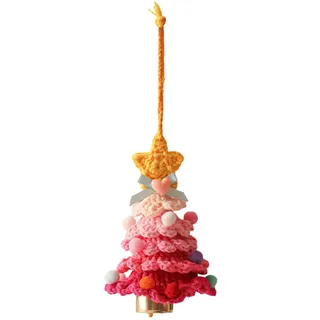 Weihnachten Deko, Mini Häkel-Weihnachtsbaum, Hängend Gestrickter Christbaum-Anhänger mit Glöckchen fur Weihnachtsdeko