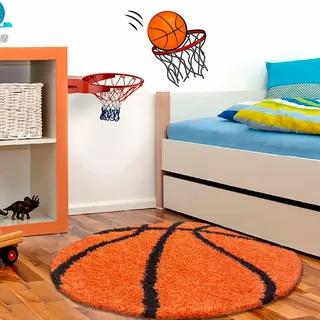 Ayyildiz Teppiche Kinderteppich "Fun 6002" rund 30 mm Höhe Motiv Basketball, Kinder- und Jugendzimmer, orange