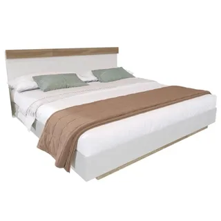 Doppelbett - Schwebendes Holzbettgestell - 160 × 200 cm - Stauraum - Kopfteil - Lattenrost - Ohne Matratze - Sonoma-Eiche/Weiß