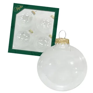 Dekohelden24 Lauschaer Christbaumschmuck - Baumkugeln aus Lauscha, Christbaumkugeln Lauscha, 4er Set Bastel - Kugeln Uni klar, 8 cm, mit goldenen Krönchen + 50 Schnellaufhänger in Gold gratis.