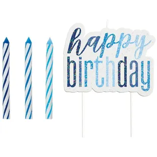 Geburtstagskerzen - "Happy Birthday" - Glitzer Blau & Silber -13er Satz