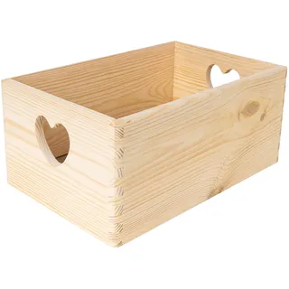 Creative Deco Große Holzkiste Obstkiste Korb | 30x20x13cm (+/-1cm) | Herzförmigen Griffen | ohne Deckel | Hölzernen Kasten Unlackiert Holzbox Kiste Weihnachten | Für Dokumente Spielzeuge Werkzeuge