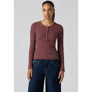 Levi's Damen Dry Goods Waffel Henley Shirt Annalise Stripe Chocolate Truffle V2 Red L - L