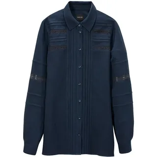 Hemdbluse MADELEINE "Hemd Langes Hemd mit Leinen-Anteil", Damen, Gr. 36, blau (marine), Obermaterial: 69% Viskose CV. 31% Leinen LI., Modern, normal, Blusen Hemdbluse