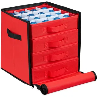 Relaxdays Weihnachtskugel Aufbewahrungsbox, Verschiedene Fächeranzahl, Größenauswahl, Christbaumkugel Box, rot/schwarz