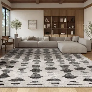 SAFAVIEH Boho Teppich für Wohnzimmer, Esszimmer, Schlafzimmer - Tulum Collection, Kurzer Flor, Elfenbein und Grau, 200 X 300 cm