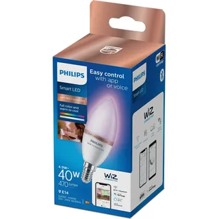 Philips PHI WFB 40W C37 E14 922-65 RGB 1PF/6 LED-Kerze, Sockel E14, 4,9 Watt, wechselnde Farben, 2200 K,  Amazon Alexa / Apple HomeKit / Google Home,5kWh/1000h