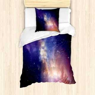 ABAKUHAUS Platz Mantele, Sterne in Supernova Sky, Milbensicher Allergiker geeignet mit Kissenbezügen, 135 cm x 200 cm - 80 x 80 cm, Dunkelblau Violett