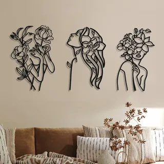 Photect 3 Stück Metall Wandkunst Dekor - Minimalistische Abstrakte Frau Moderne Linie Zeichnung - Weiblich Einzeilige Wand Home Hanging für Schlafzimmer Küche Badezimmer