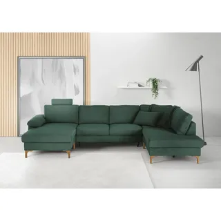 3C Candy Wohnlandschaft »Lecce, wahlweise PUR-Schaumstoff oder Tonnentaschenfederkern U-Form« Bettkasten in Umbauecke und Longchair, sowie Querschläfer im 2-Sitzer, grün